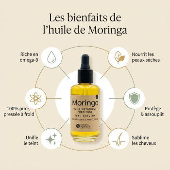 Huile de moringa 100 % pure 50 ml – Peau & cheveux | Natural Nutrition